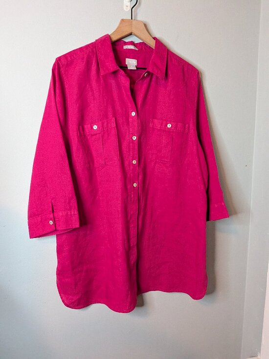 Chico's Tops - Chicos Linen No Iron 3/4 Sleeve Button Blouse Size 3 Pink